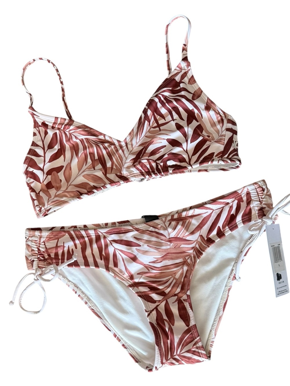 Hurley Women's Leaf Print Bikini set in brown, tan, and white SMALL - NWT